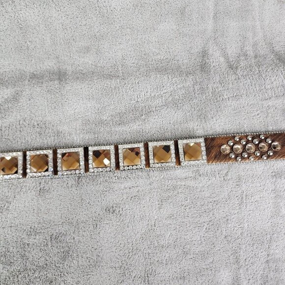 BHW Medium Womens Western Cowgirl Bling Calf Hair Genuine Leather Logo Belt 39\